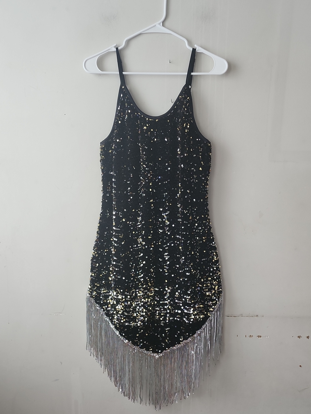 Black Sequin Fringe Party Tank Top